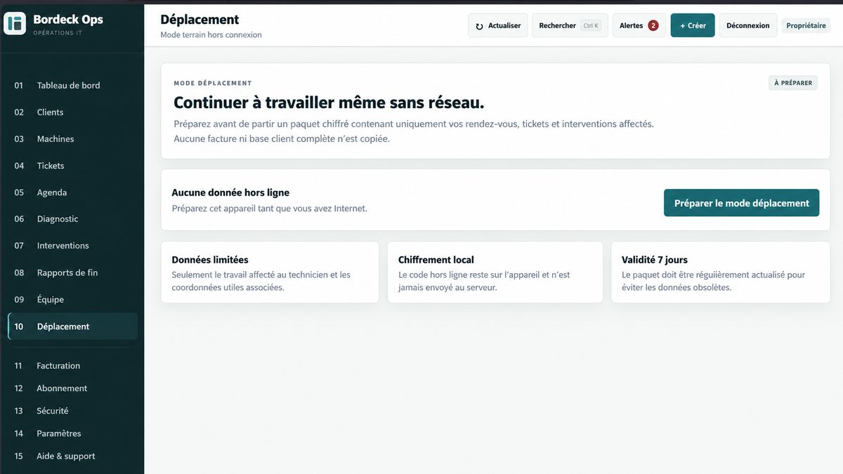 Mode déplacement hors connexion Bordeck Ops